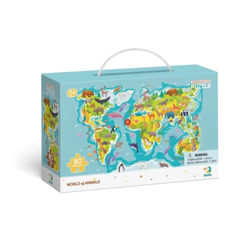 Puzzle Obserwacyjne Mapa Świata Zwierząt 80 el. 300133